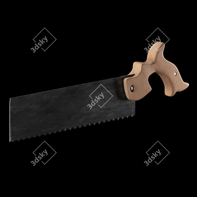 Vintage Style Wood Hacksaw 3D model image 1