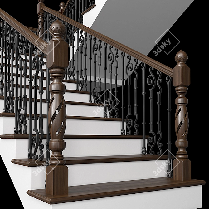 Classic Stairs 02: Elegant Wood and Iron Design 3D model image 3