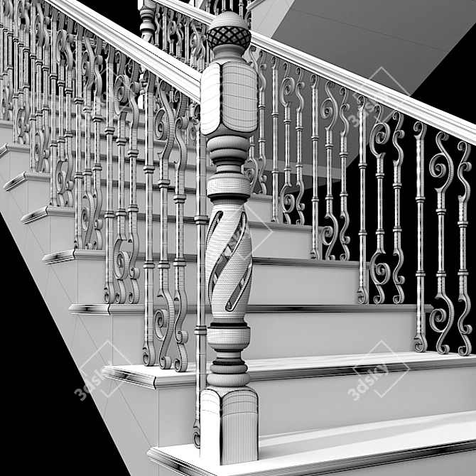 Classic Stairs 02: Elegant Wood and Iron Design 3D model image 4