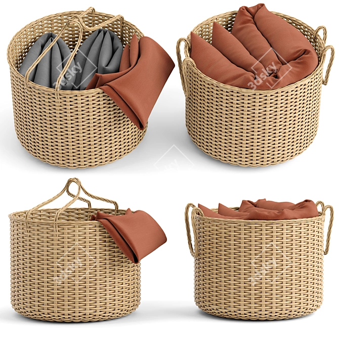 Cozy Comfort: Basket & Blanket Set 3D model image 1