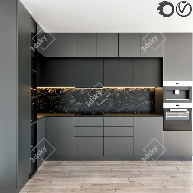 Compact Kitchen with Spacious Design 3D model image 1