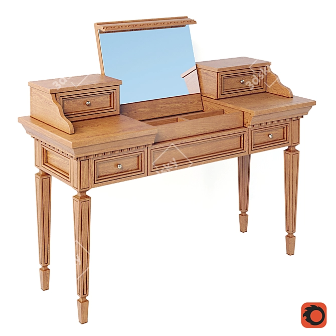 Classic Red Wood Dressing Table  Elegant Vanity Furniture 3D model image 1