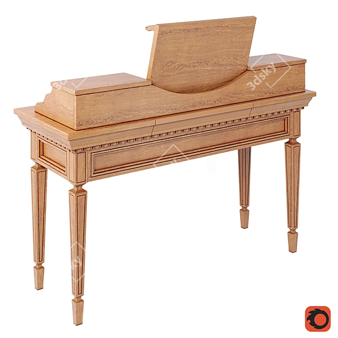 Classic Red Wood Dressing Table  Elegant Vanity Furniture 3D model image 2