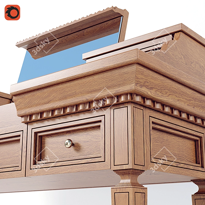 Classic Red Wood Dressing Table  Elegant Vanity Furniture 3D model image 3