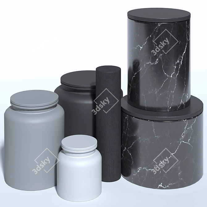 Sleek Marble Canisters & Ceramic Prep Set 3D model image 2