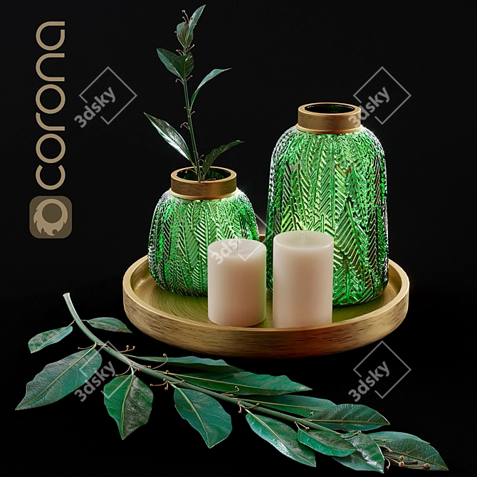 Elegant Leaf Vase Set 3D model image 1