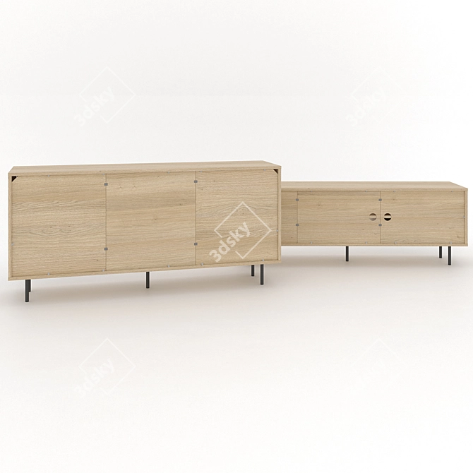 Modern Oak Black TV Bench & Sideboard Set 3D model image 2