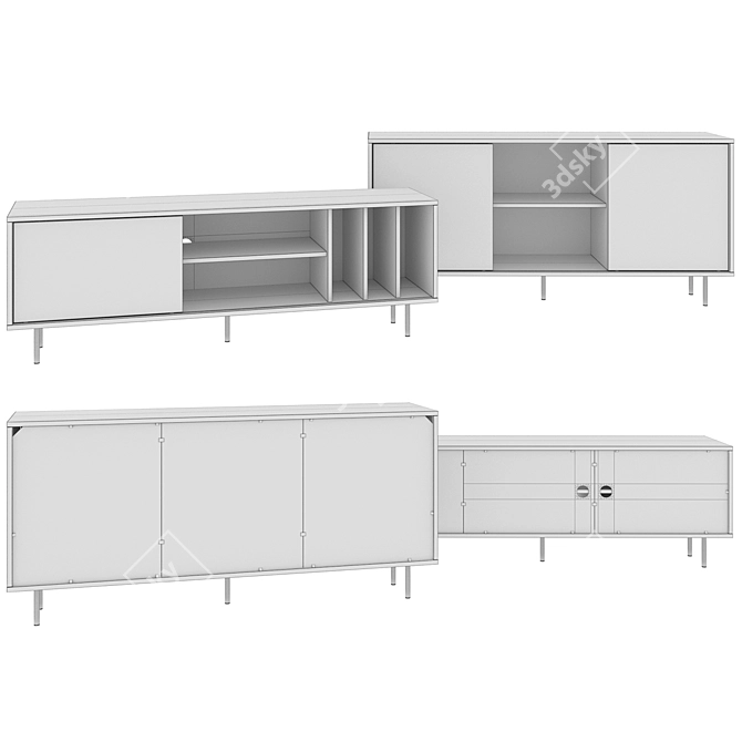 Modern Oak Black TV Bench & Sideboard Set 3D model image 3