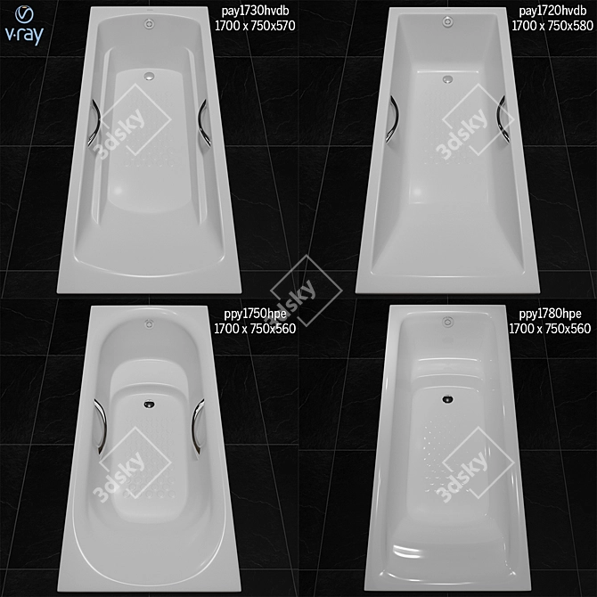 Luxury TOTO Bathtubs: pay1730hvdb, pay1720hvdb, PPY1750HPE, PPY 3D model image 1