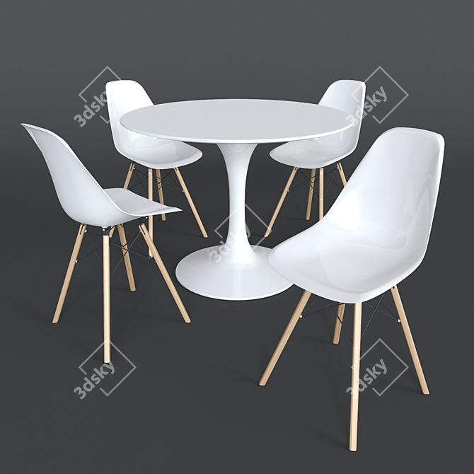 Elegant White Tulip Table Set 3D model image 1