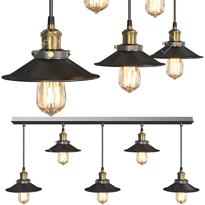 Industrial Loft Cone Pendant Chandelier 3D model image 5