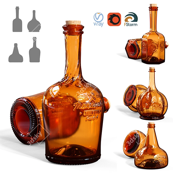 Vintage Glass Bottle 3D model image 1