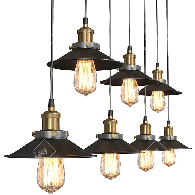 Modern Loft Cone Pendant Light - 7 Lamps 3D model image 3