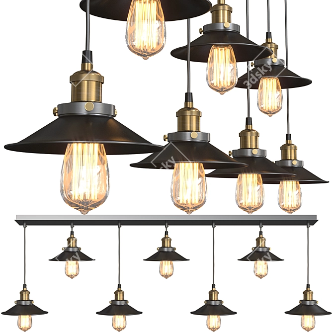 Modern Loft Cone Pendant Light - 7 Lamps 3D model image 4