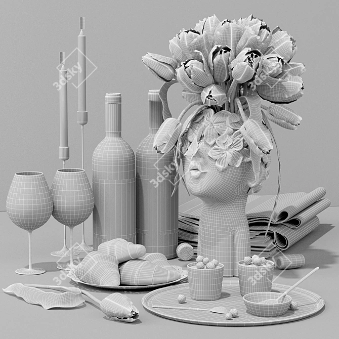 Elegant Aristocrats Breakfast Set 3D model image 5