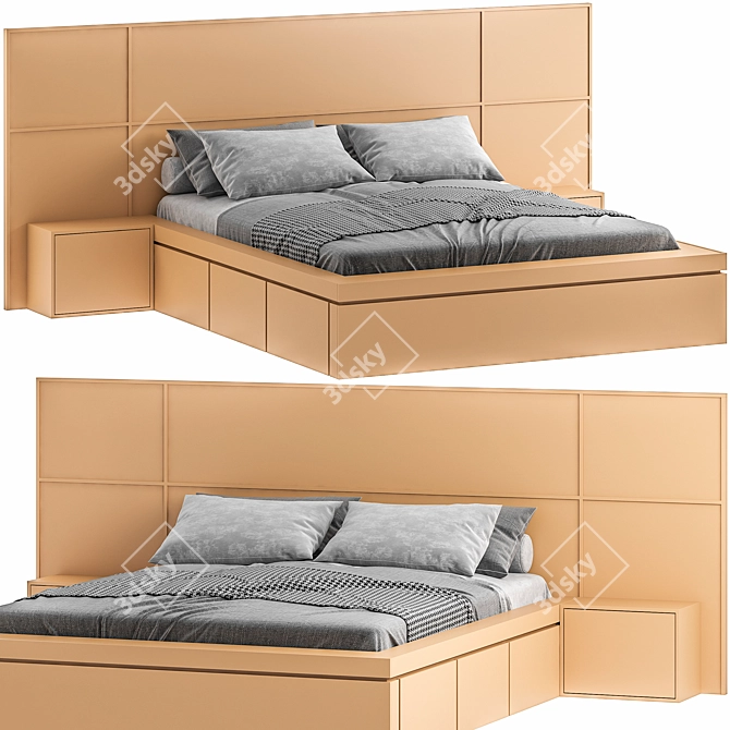 3D Bed Design & Modeling | V-ray | 120cm x 308cm x 223cm 3D model image 1