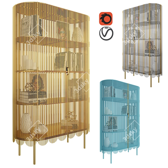 Metallic Elegance: Strings Cabinet Gold 3D model image 1