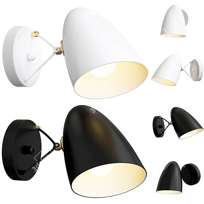 Minimalist Wall Lamp in Black/White 3D model image 1