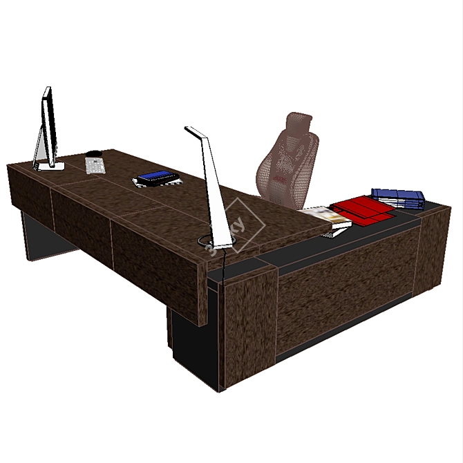 Custom Office Table with Side Cabinet (2300x850x750 mm) 3D model image 5