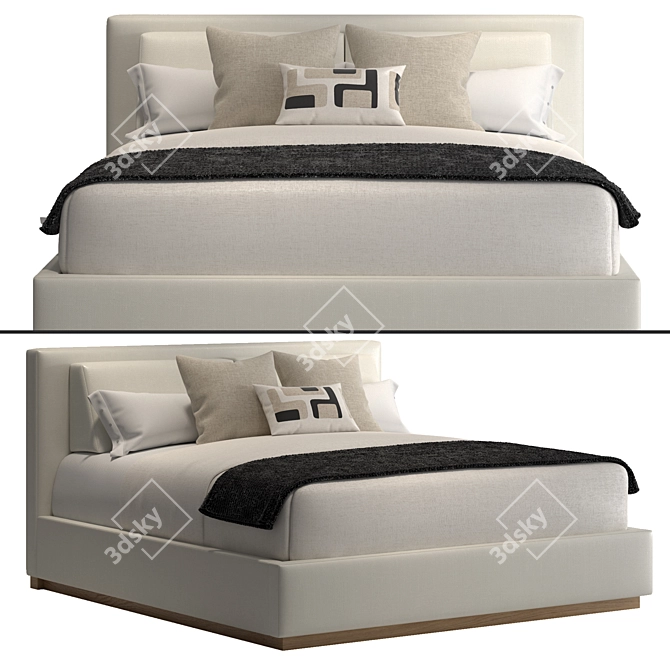 Elegant King-Sized Boutique Bed 3D model image 1