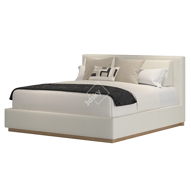 Elegant King-Sized Boutique Bed 3D model image 2