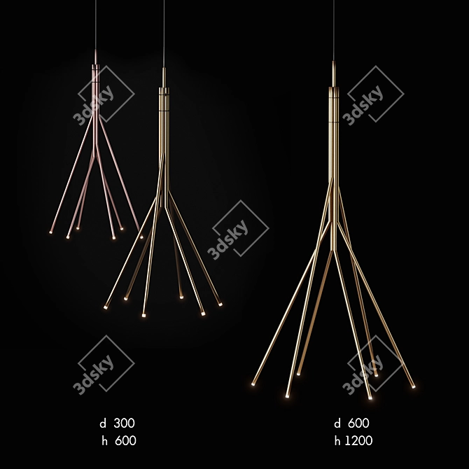 Elegant Treelight Pendant in Gold and Pink 3D model image 2