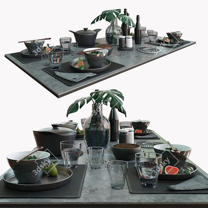 Elegant Dark Table Setting 3D model image 1