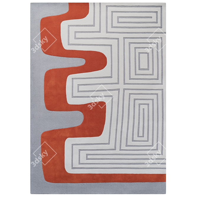 Daring Meander Hand-Tufted Wool Rug 3D model image 2