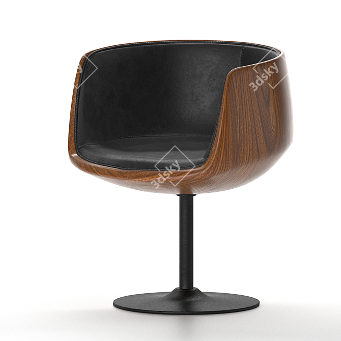 Walnut Swivel Club Chair 3D model image 1
