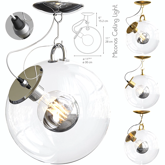 Elegant Miconos Ceiling Light - Illuminate Your Space 3D model image 3