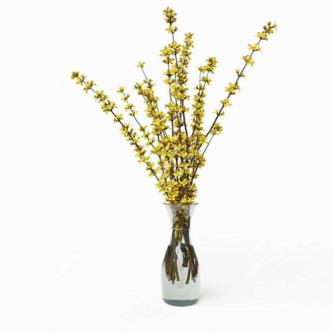 Elegant Forsythia Branches Arrangement 3D model image 3