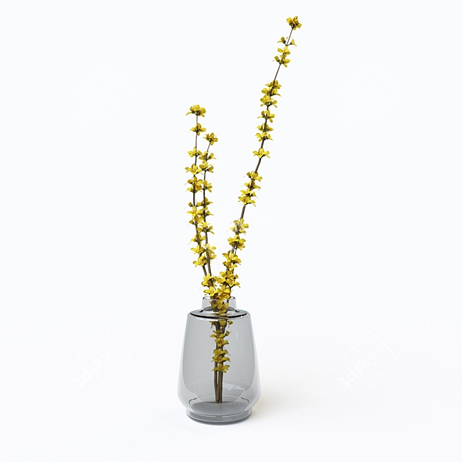 Elegant Forsythia Branches Arrangement 3D model image 4