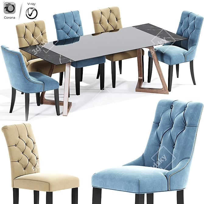 Elegant Preston Dining Chairs 3D model image 2