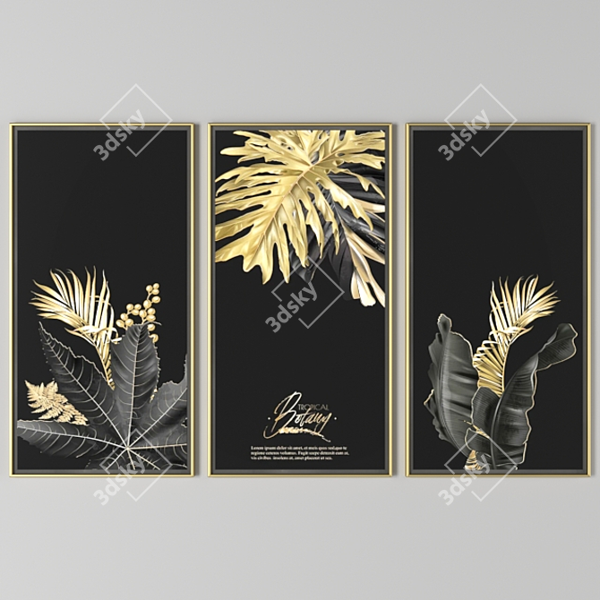 Gilded Black Foliage Wall Art 3D model image 1