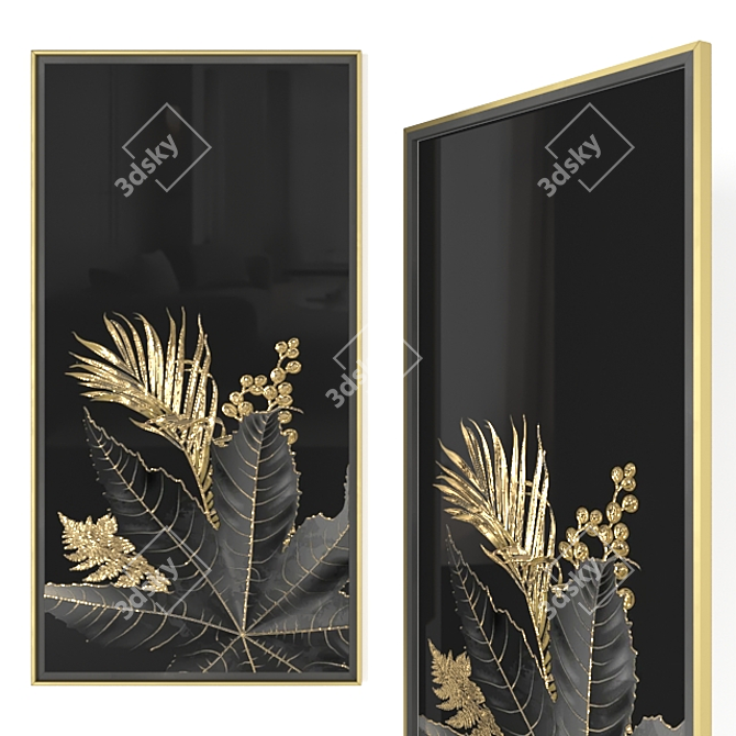 Gilded Black Foliage Wall Art 3D model image 6