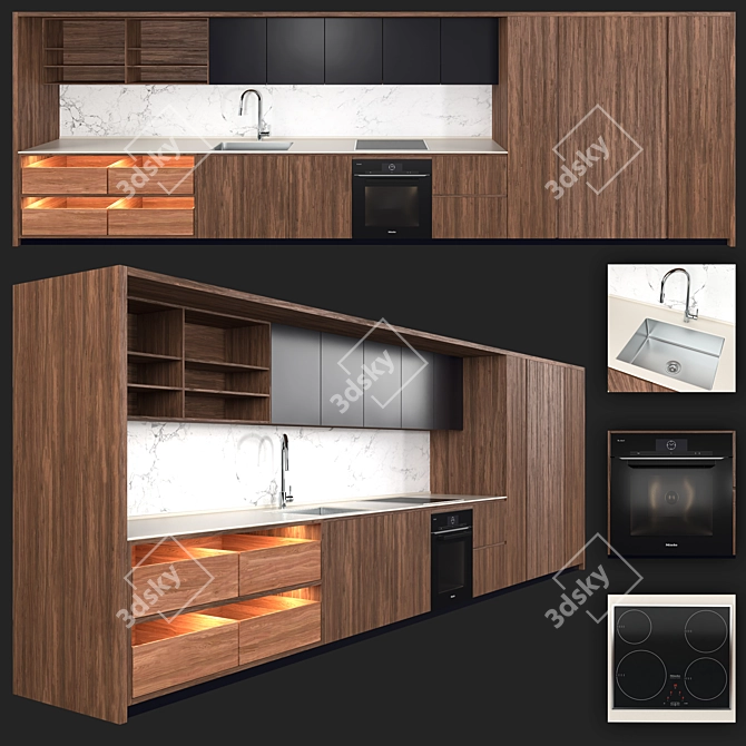 Minimalistic Miele Kitchen Set 3D model image 7