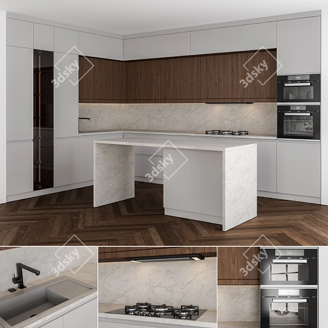 Stylish Gray Kitchen Set 3D model image 1