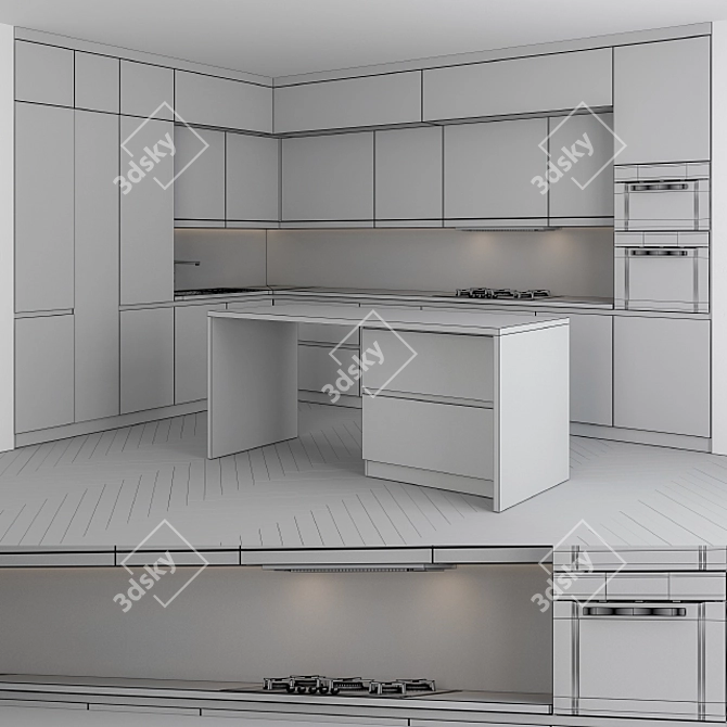 Stylish Gray Kitchen Set 3D model image 3