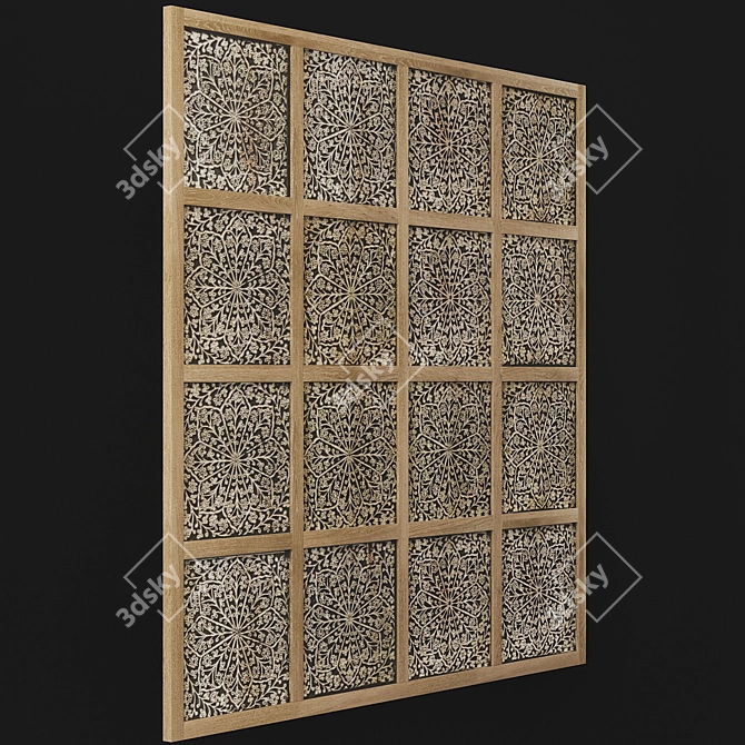 Blackened Carved Mango Wood Wall Art 3D model image 2