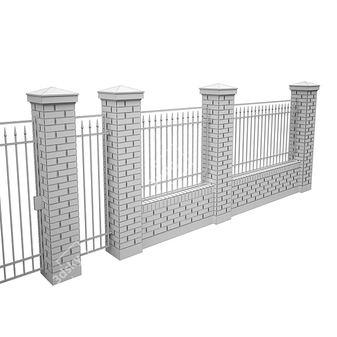 Brick Mesh Fence Kit with Gate 3D model image 5