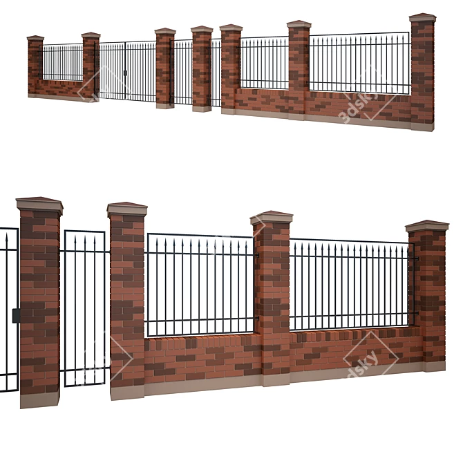 Brick Mesh Fence Kit with Gate 3D model image 6