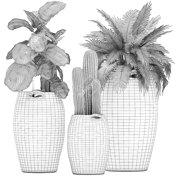Tropical Plant Collection in Fabric Baskets 3D model image 5