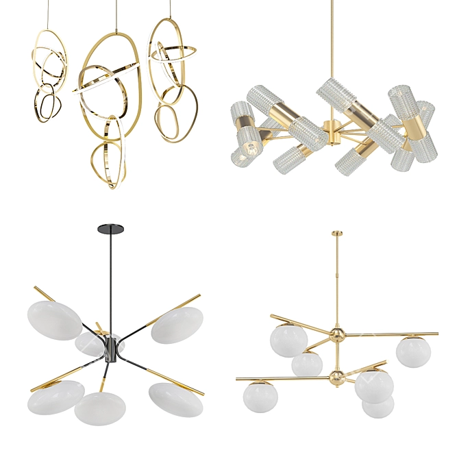 Modernist Gemma Brass Chandelier Set 3D model image 1