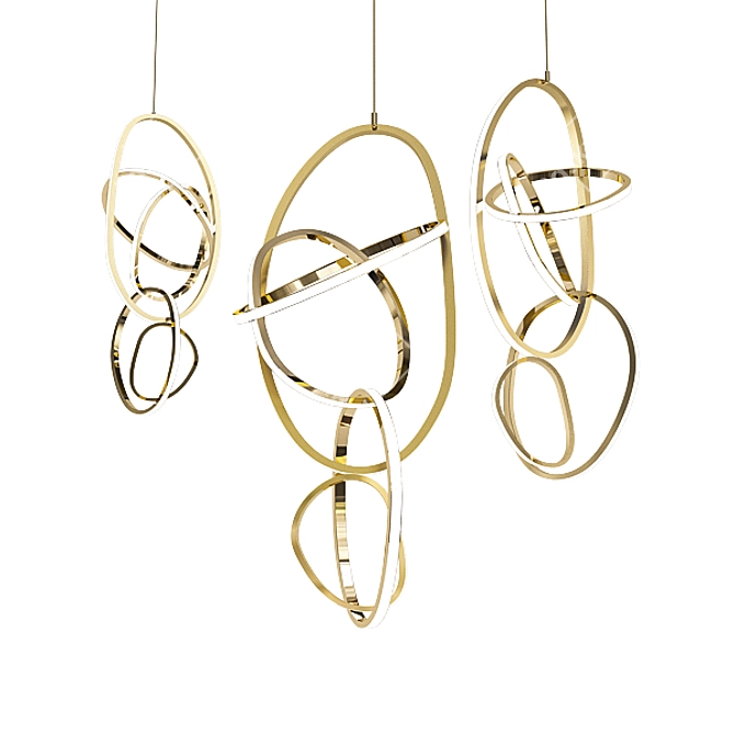 Modernist Gemma Brass Chandelier Set 3D model image 3