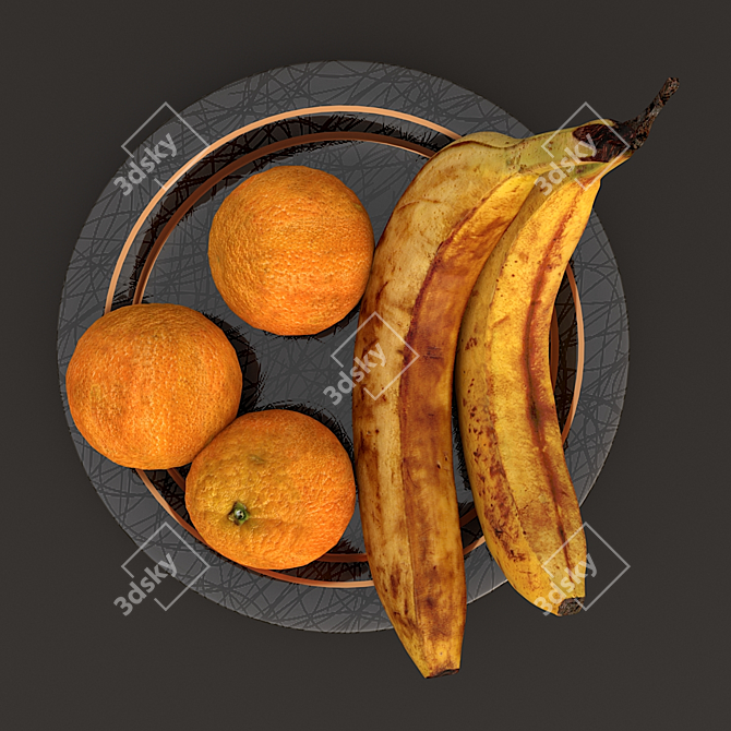 Fruitful Plate: Bananas & Oranges 3D model image 2