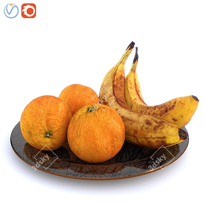 Fruitful Plate: Bananas & Oranges 3D model image 6