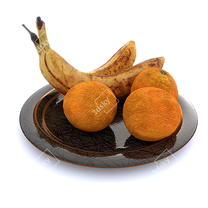 Fruitful Plate: Bananas & Oranges 3D model image 8