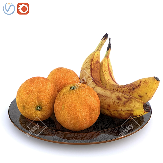 Fruitful Plate: Bananas & Oranges 3D model image 12