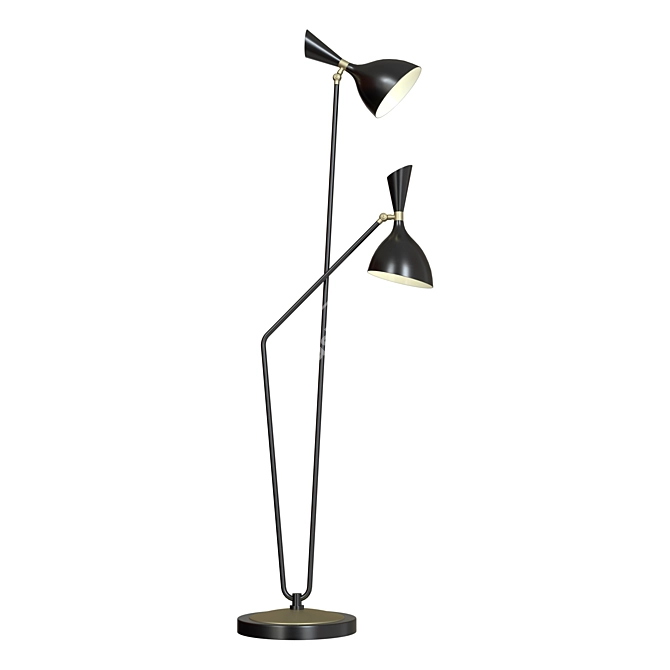 Modern Black Metal Floor Lamp with 2 Shades & Dimmable 3D model image 2