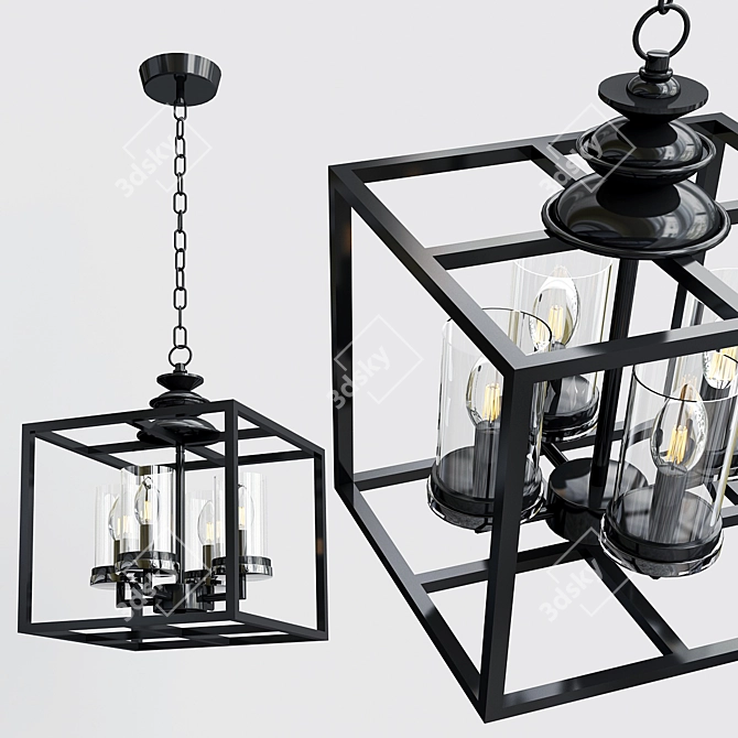 Rustic Black Lantern Chandelier 3D model image 1